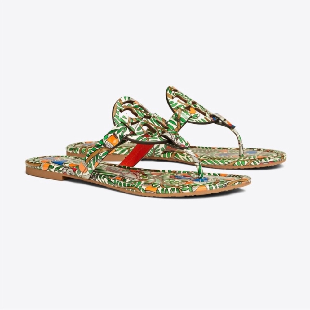 Tory Burch Women's Miller Printed Patent Leather Orange Something Wild Sandals